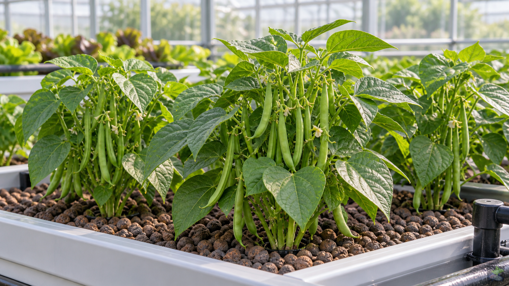 Judía de mata baja en cultivo hidropónico