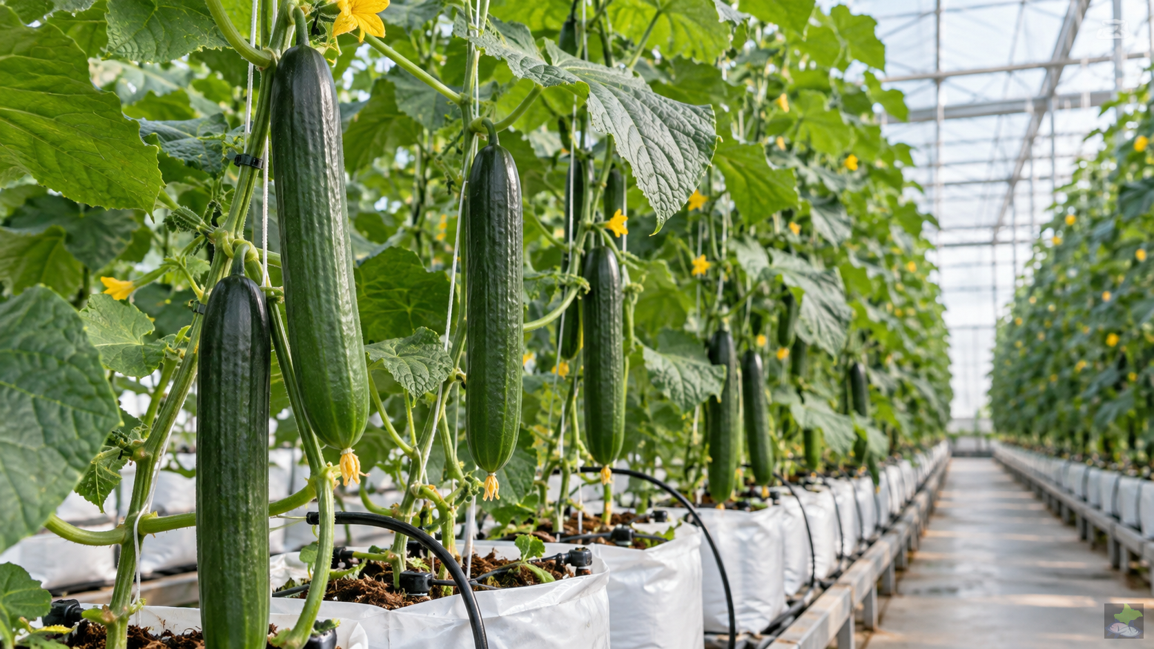 Pepino largo en cultivo hidropónico