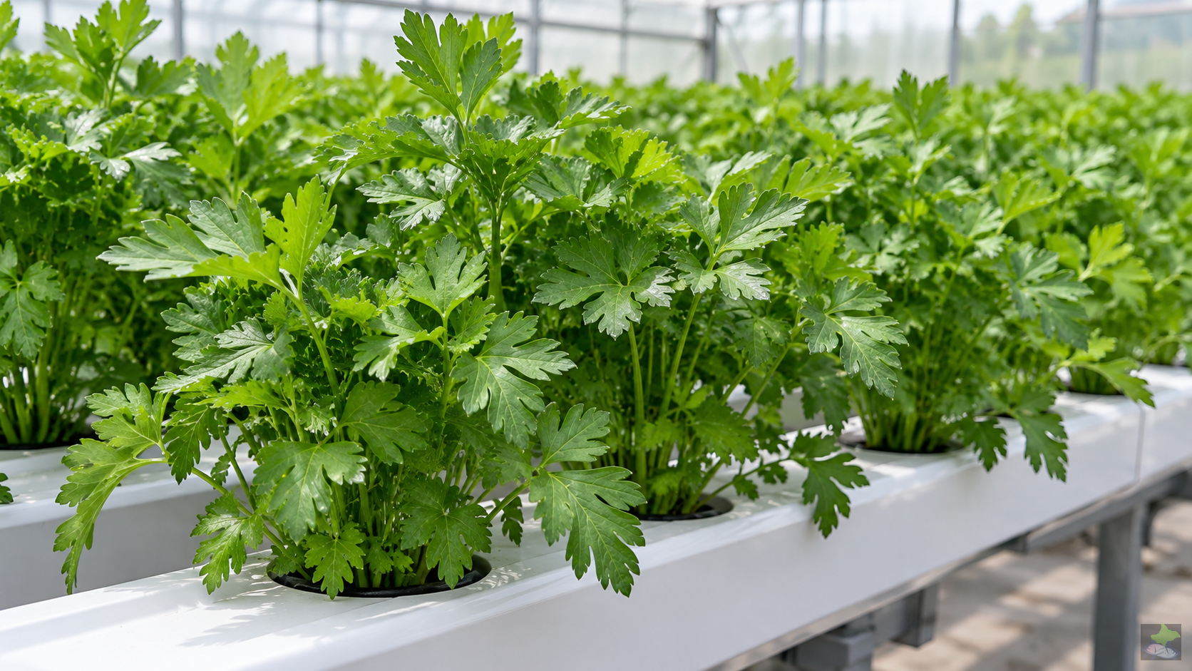 Perejil de hoja lisa en cultivo hidropónico