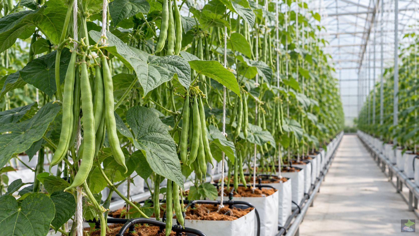 Judía trepadora en cultivo hidropónico