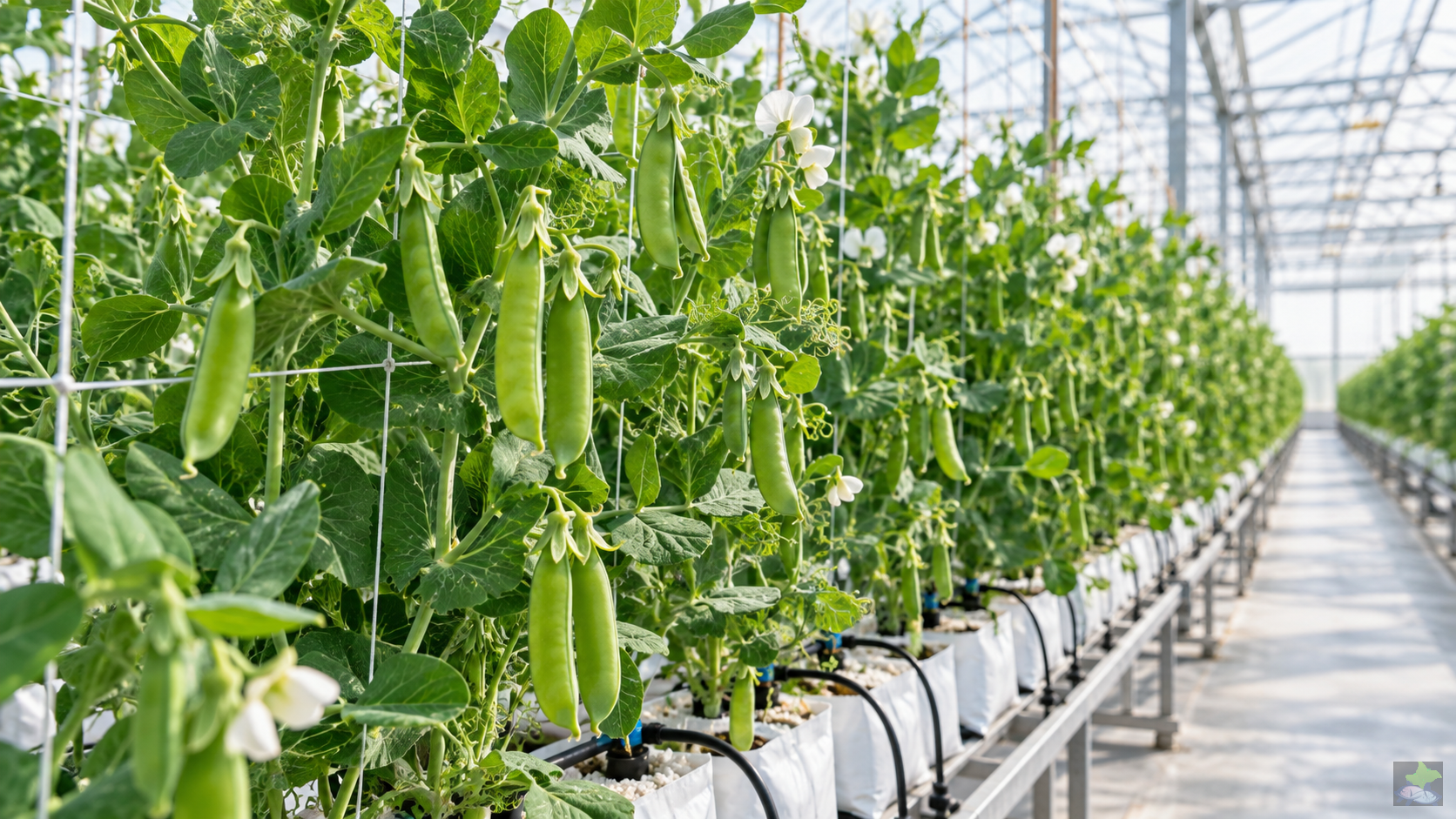 Tirabeque y guisante de grano en cultivo hidropónico