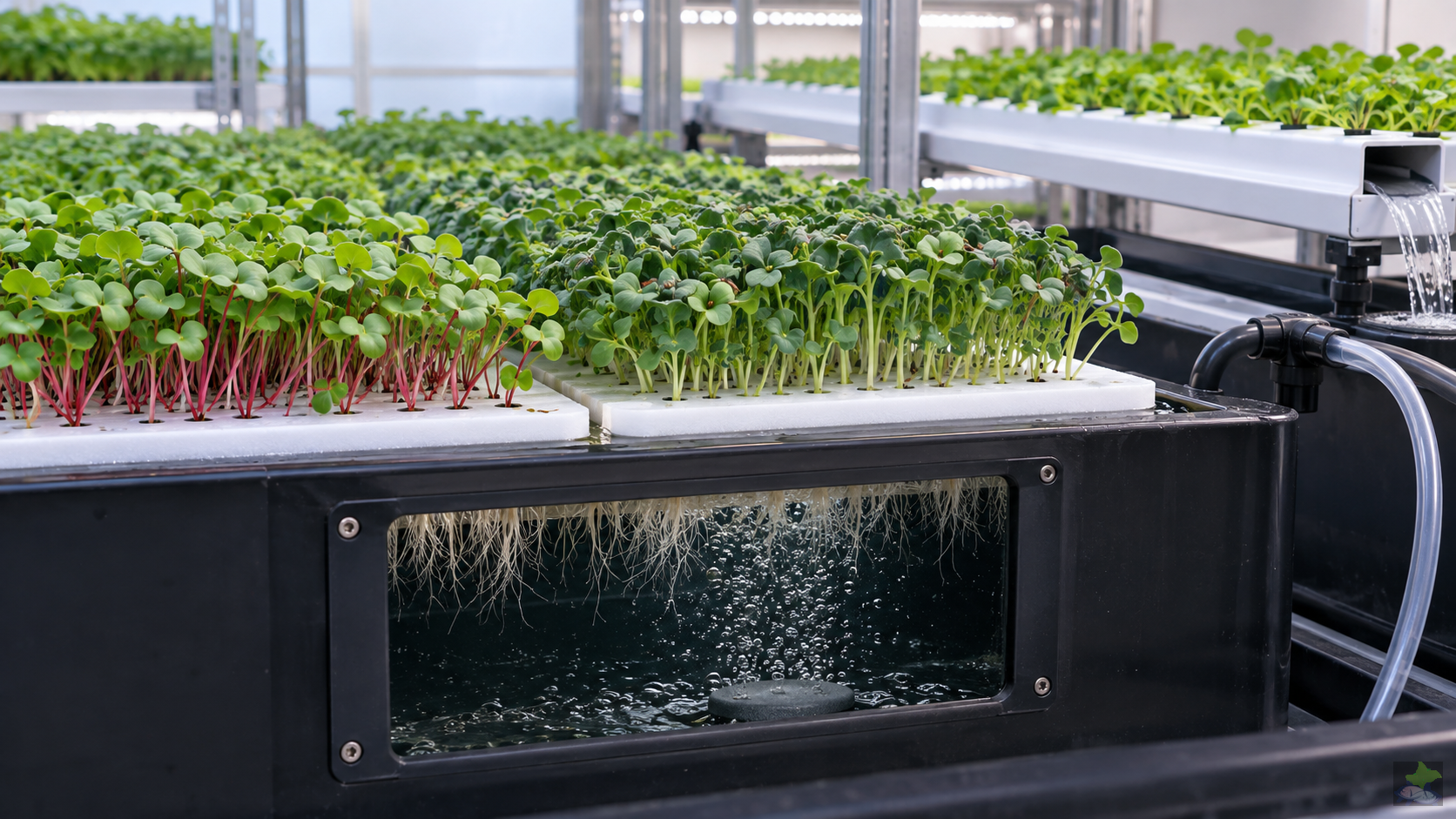 Microbrotes en un sistema de cultivo en agua profunda protegido de la luz