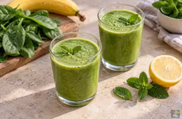Illustration: grüner Smoothie mit Babyspinat und Minze