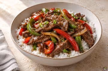 Chinesisches Pfeffersteak mit Reis