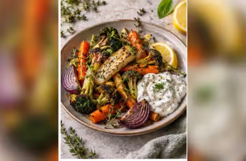 Ofengemüse mit Thymian und Zitronenjoghurt