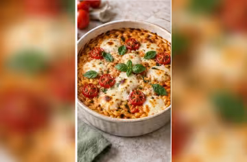 Tomaten-Mozzarella-Orzo aus dem Ofen