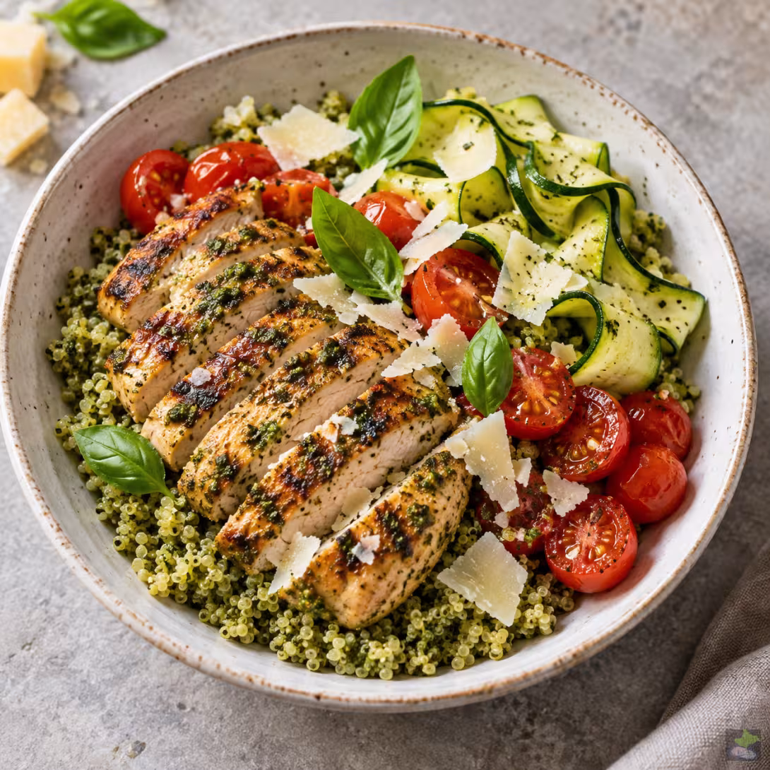 Pesto-Hähnchen-Quinoa-Bowls
