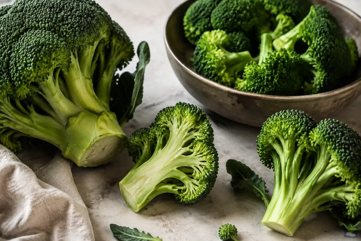 Primer plano de floretes de brócoli frescos y cocidos al vapor.