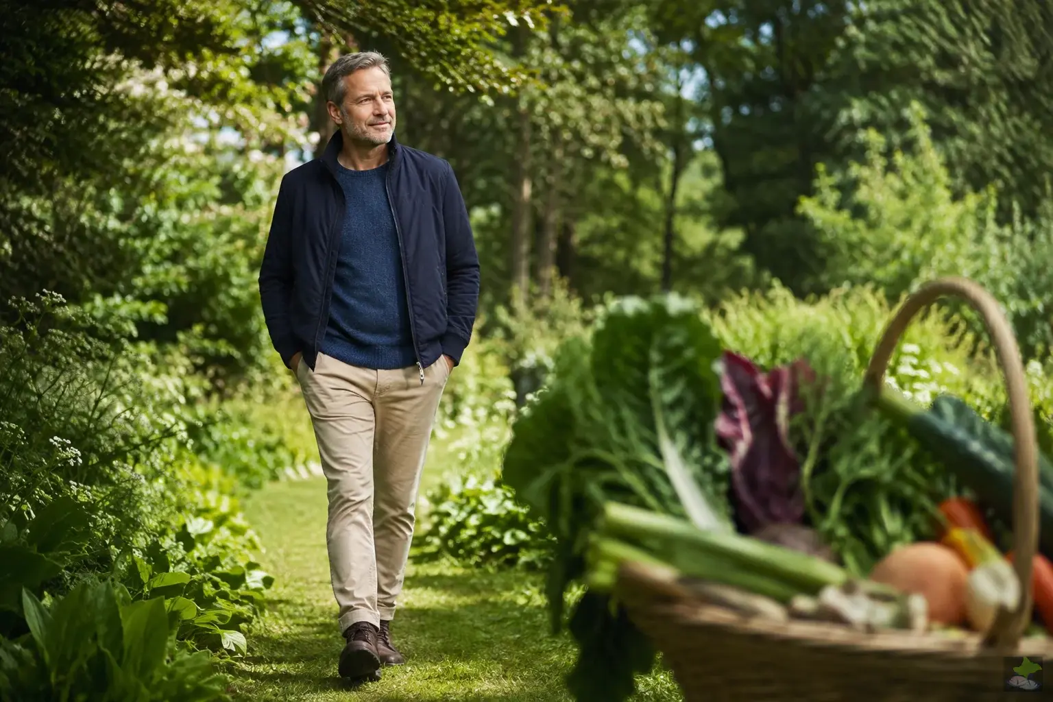 A relaxed walk along a green garden path.